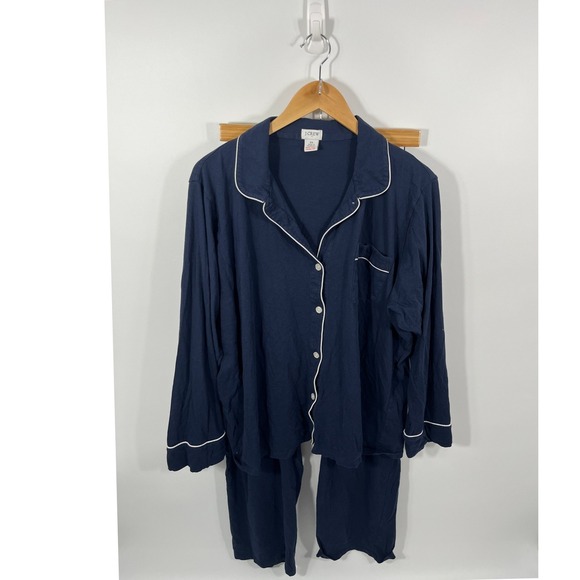 J.Crew Other - J Crew End-On-End 100% Cotton Pajama Set Womens 2X Navy Blue Contrast Piping